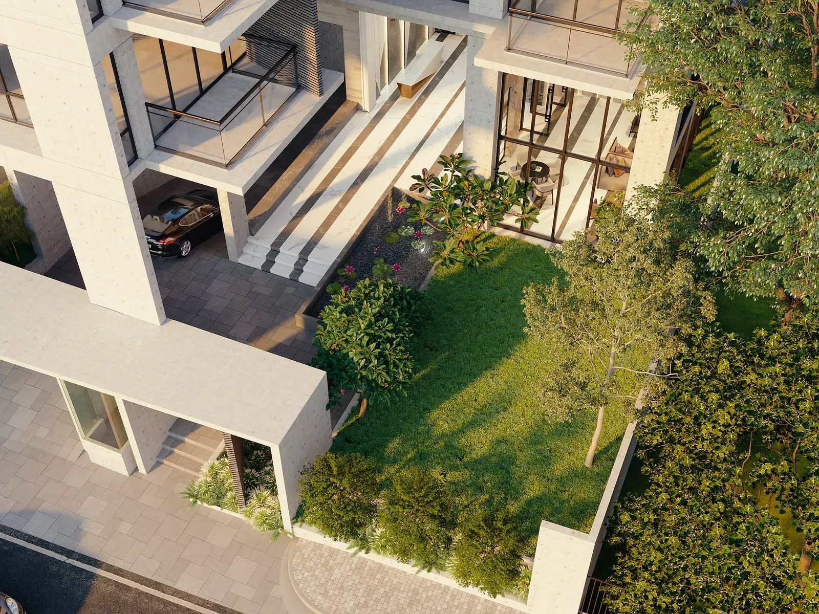 Contemporary architectural facade with disciplined geometry
